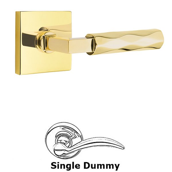 Single Dummy Tribeca Lever with L-Square Stem and Square Rose in Unlacquered Brass