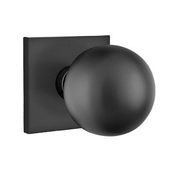 Passage Orb Door Knob With Square Rose in Flat Black