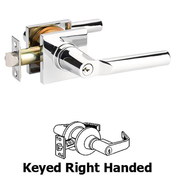 Keyed Right Handed Hanover Lever With Square Rose in Polished Chrome