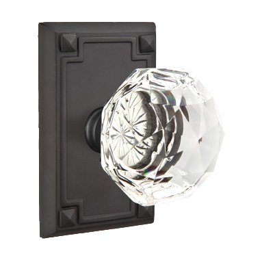 Diamond Privacy Door Knob and Arts & Crafts Rectangular Rose with Concealed Screws in Flat Black