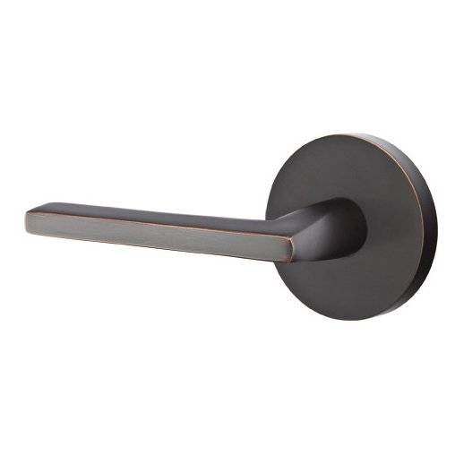 Privacy Helios Left Handed Door Lever With Disk Rose in Oil Rubbed Bronze