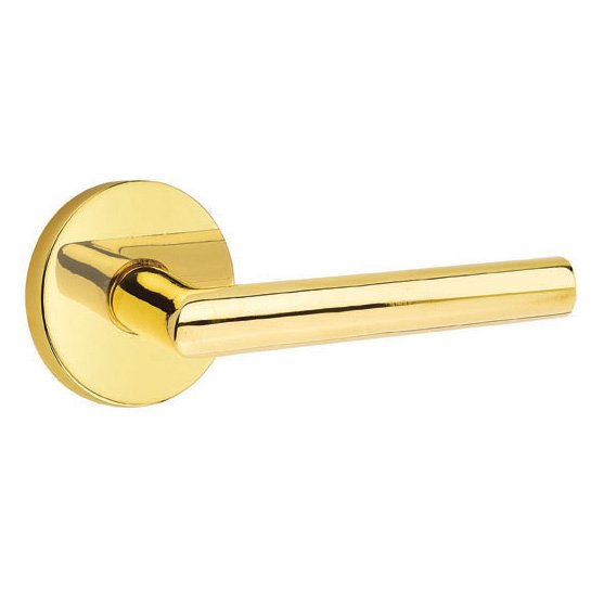 Privacy Stuttgart Right Handed Door Lever With Disk Rose in Unlacquered Brass