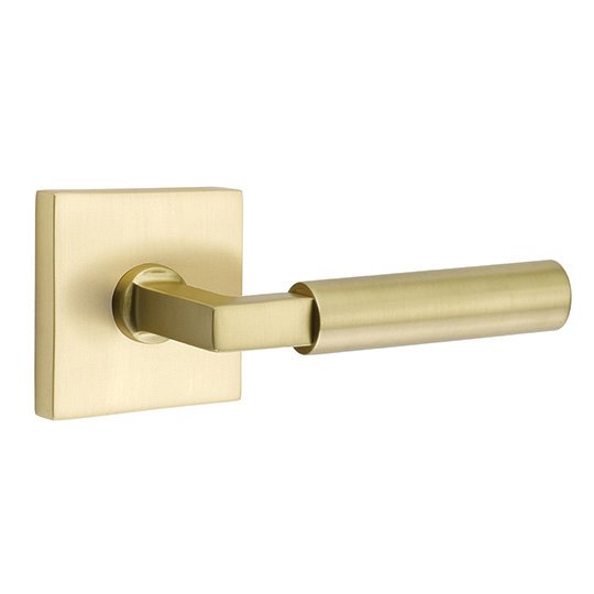 Privacy Hercules Right Handed Door Lever And Square Rose with Concealed Screws in Satin Brass