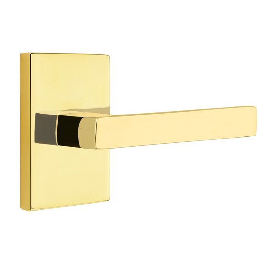 Privacy Dumont Right Handed Lever with Modern Rectangular Rose and Concealed Screws in Unlacquered Brass