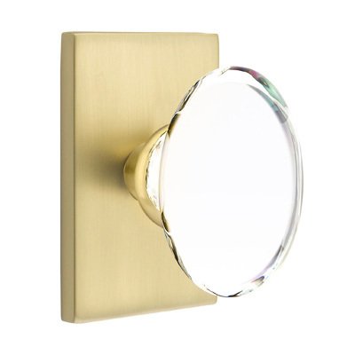Hampton Privacy Door Knob with Modern Rectangular Rose in Satin Brass