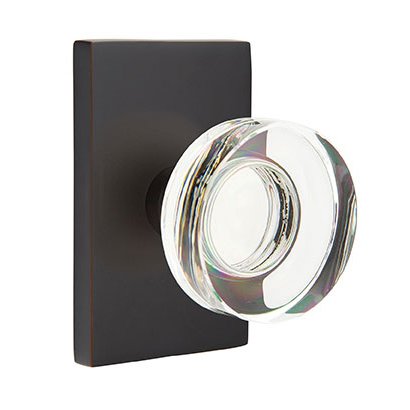 Modern Disc Glass Privacy Door Knob and Modern Rectangular Rose with Concealed Screws in Oil Rubbed Bronze