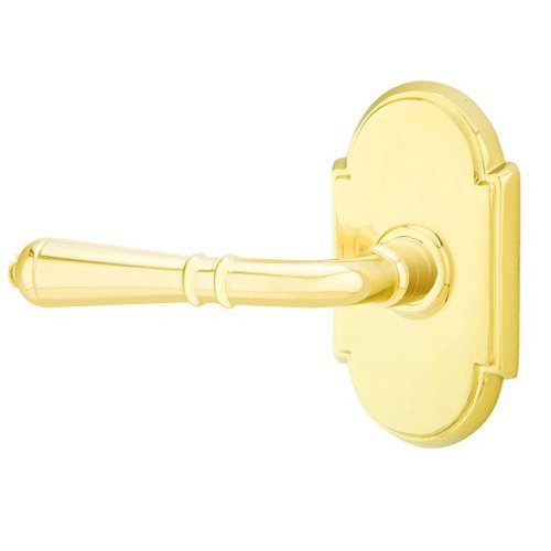 Single Dummy Left Handed Turino Door Lever With #8 Rose in Unlacquered Brass