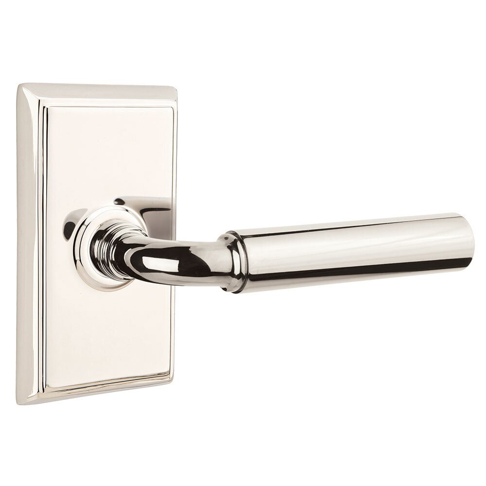 Passage Right Handed Manning Door Lever With Rectangular Rose in Polished Nickel