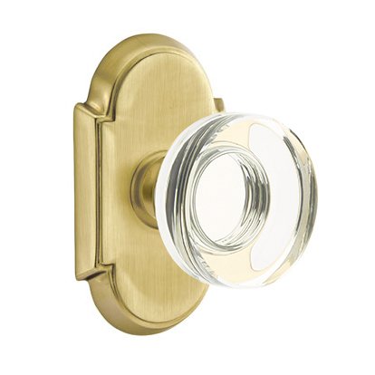 Modern Disc Glass Privacy Door Knob with #8 Rose in Satin Brass