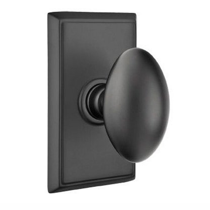 Privacy Egg Door Knob With Rectangular Rose in Flat Black