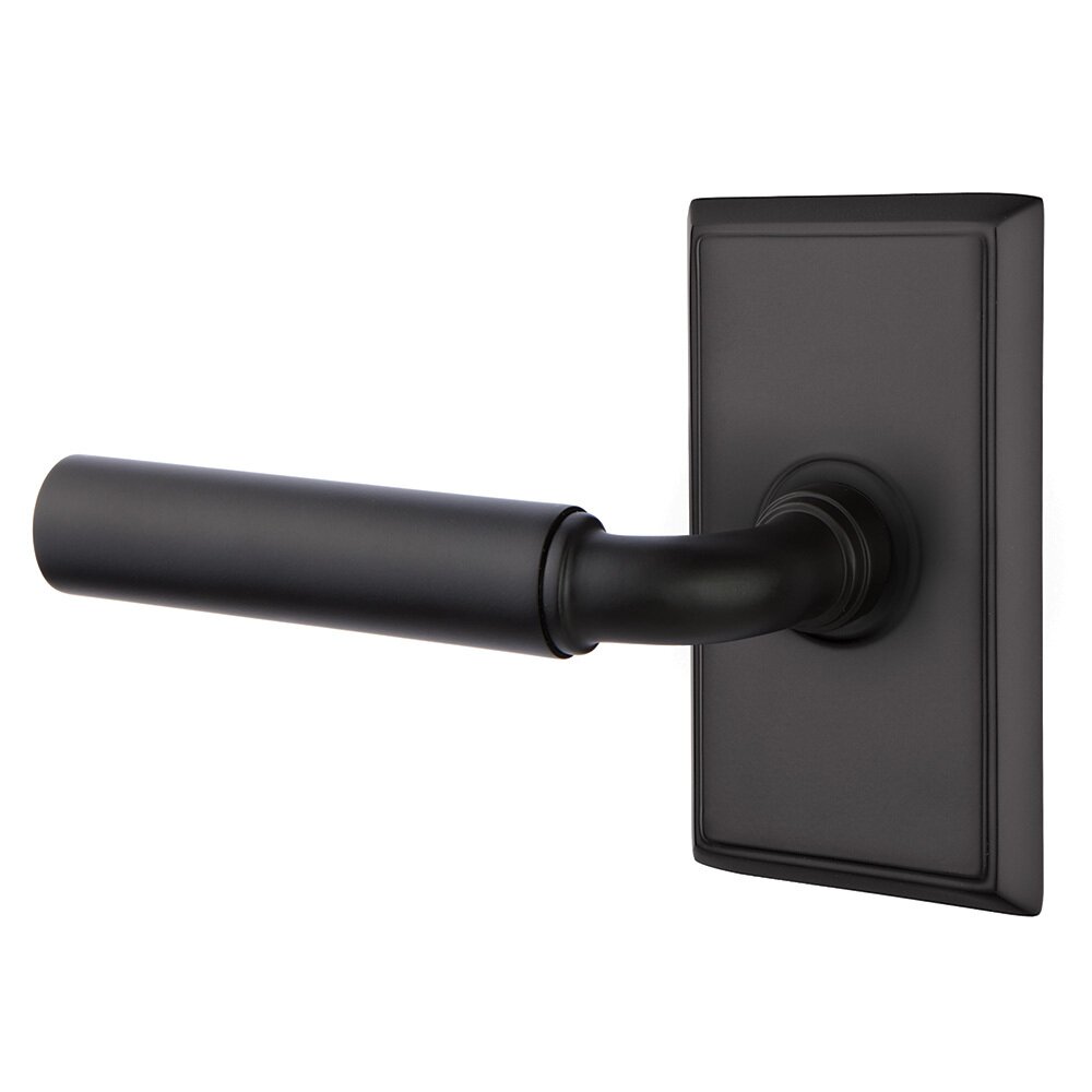 Privacy Left Handed Manning Door Lever With Rectangular Rose in Flat Black