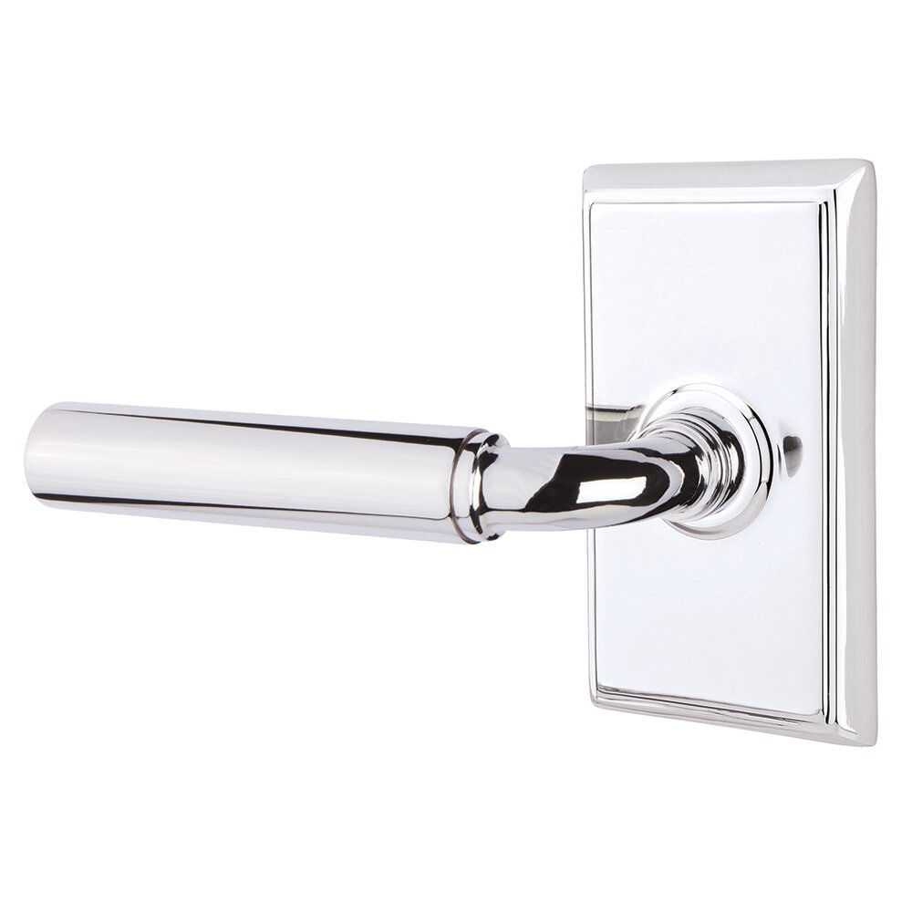 Privacy Left Handed Manning Door Lever With Rectangular Rose in Polished Chrome