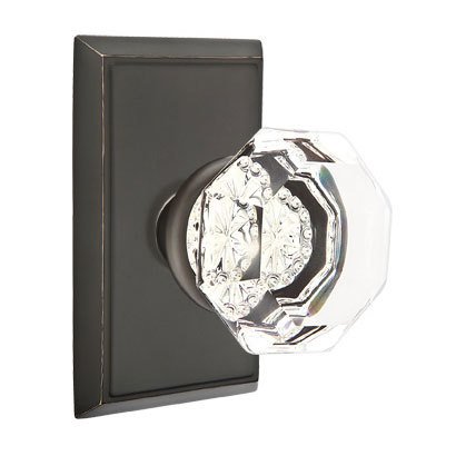 Old Town Privacy Door Knob with Rectangular Rose in Oil Rubbed Bronze