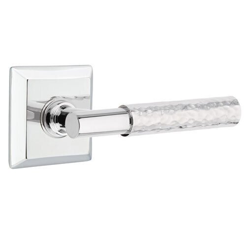 Single Dummy Hammered Lever with T-Bar Stem and Quincy Rose in Polished Chrome