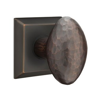 Single Dummy  Modern Hammered Egg Door Knob with Quincy Rose in Oil Rubbed Bronze