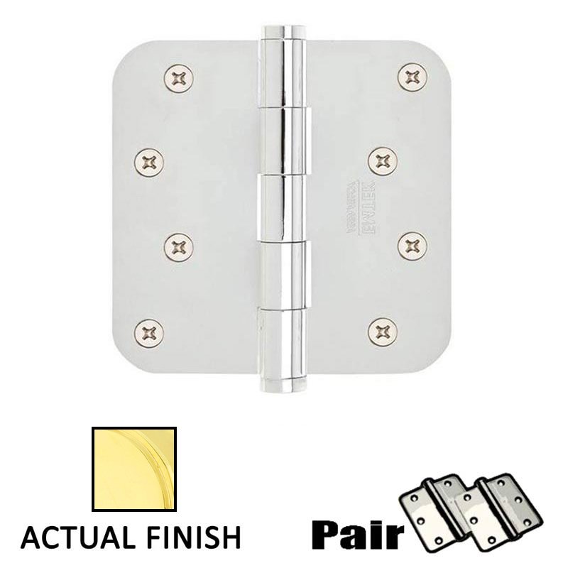 4" X 4" 5/8" Radius Steel Residential Duty Hinge in Polished Brass (Sold In Pairs)