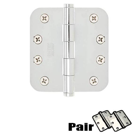 4" X 4" 5/8" Radius Heavy Duty Steel Hinge in Polished Chrome (Sold In Pairs)