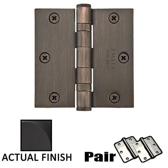 3-1/2" X 3-1/2" Square Heavy Duty Steel Ball Bearing Hinge in Flat Black (Sold In Pairs)