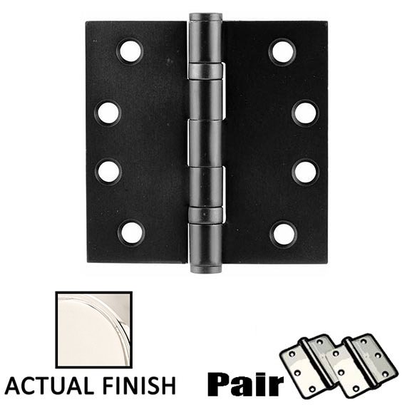 4" X 4" Square Steel Heavy Duty Ball Bearing Hinge in Polished Nickel (Sold In Pairs)