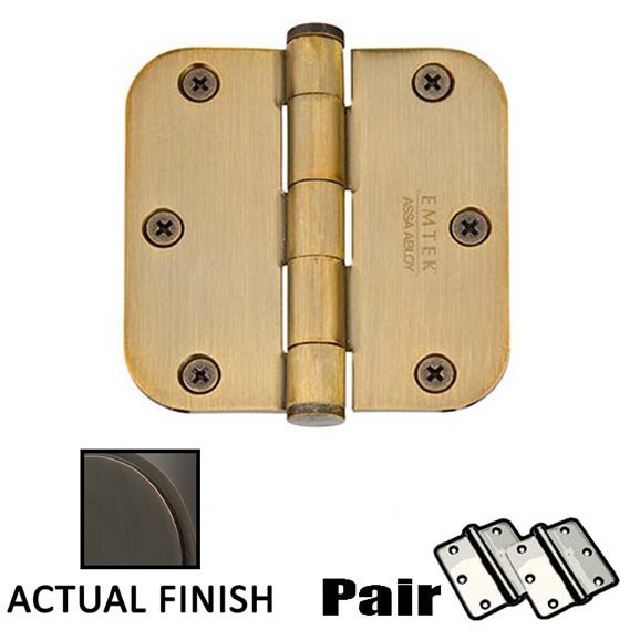 3-1/2" X 3-1/2" 5/8" Radius Solid Brass Residential Duty Hinge in Oil Rubbed Bronze (Sold In Pairs)