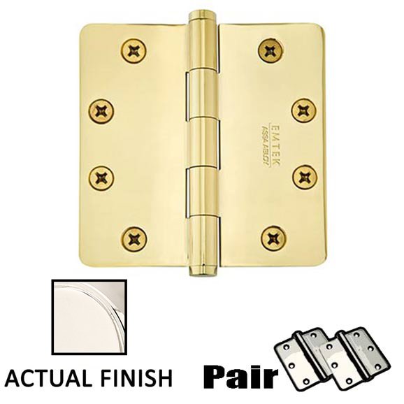 4-1/2" X 4-1/2" 1/4" Radius Solid Brass Heavy Duty Hinge in Polished Nickel (Sold In Pairs)