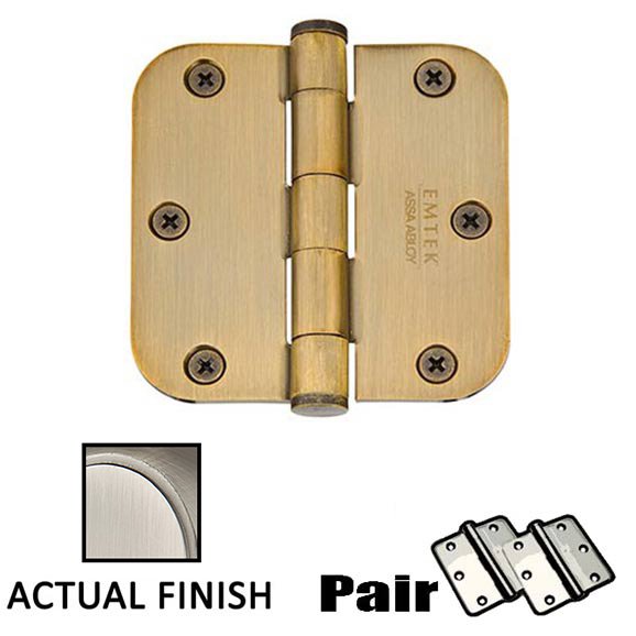 3-1/2" X 3-1/2" 5/8" Radius Solid Brass Heavy Duty Hinge in Pewter (Sold In Pairs)