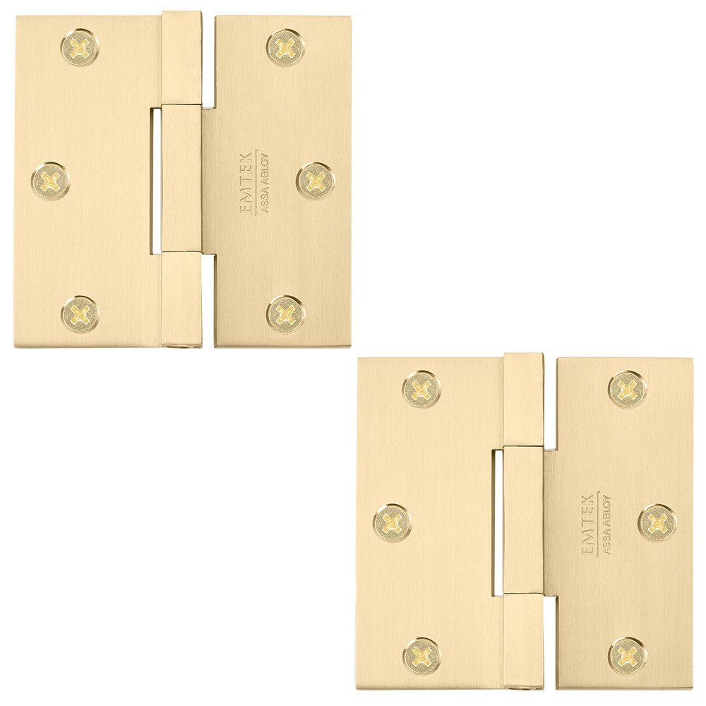 3 1/2" x 3 1/2" Thin Leaf Square Solid Brass Heavy Duty Thin Leaf Square Barrel Hinges in Satin Brass (Sold In Pairs)