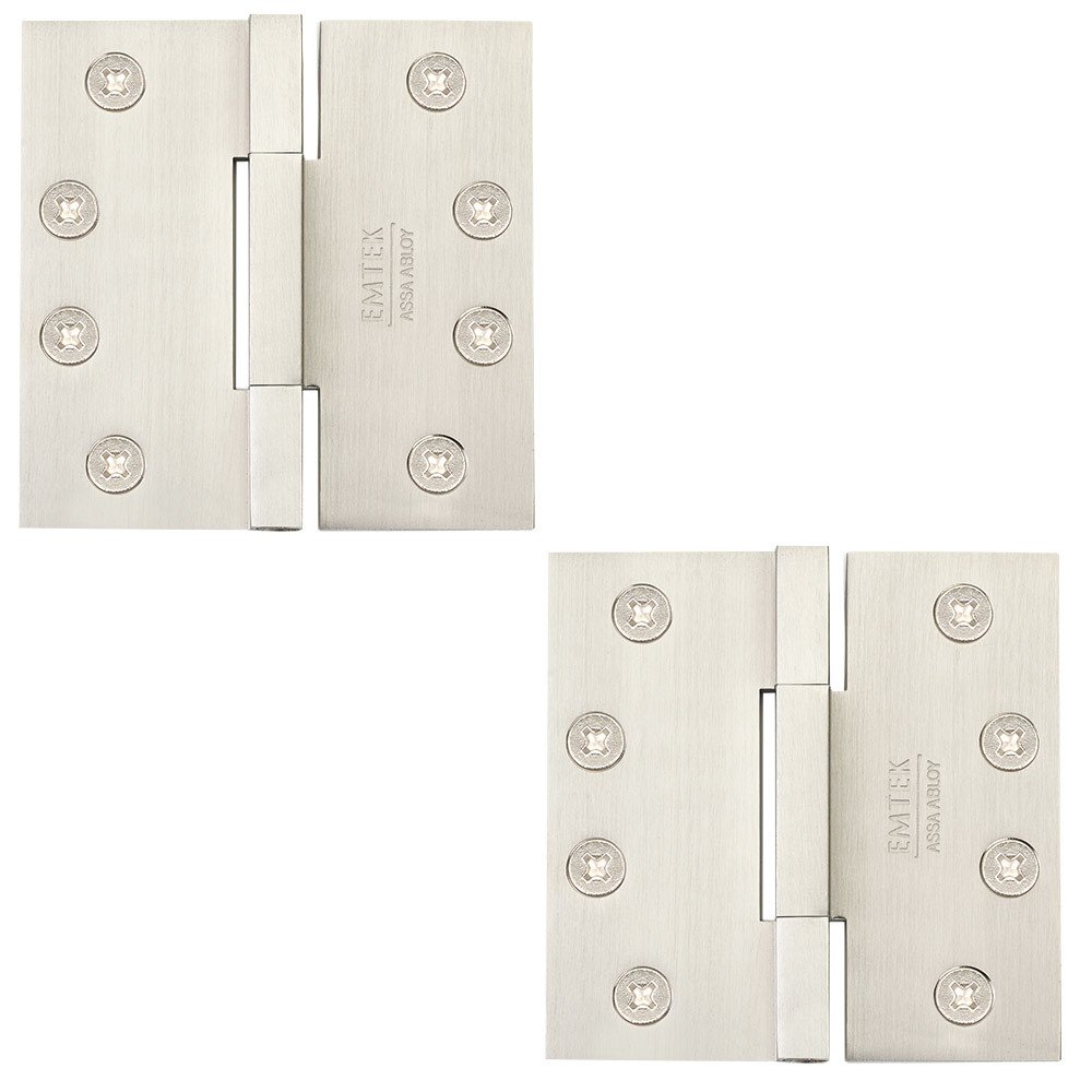 4" x 4" Square Solid Brass Heavy Duty Square Barrel Hinges in Satin Nickel (Sold In Pairs)