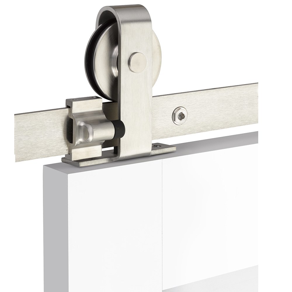 Classic Top Mount 5' Track with Solid Wheel & Classic Fastener in Brushed Stainless Steel
