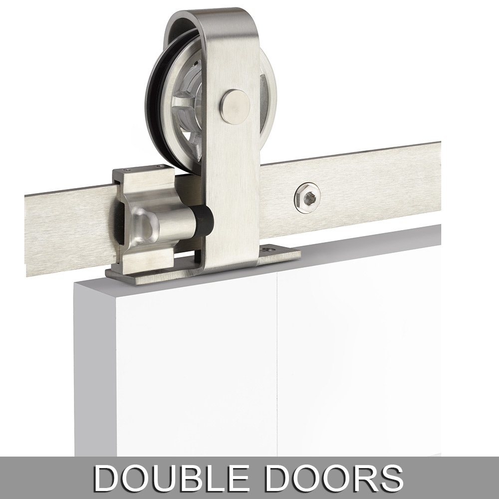 Classic Top Mount 10' Track with Spoked Wheel & Classic Fastener for Double Doors in Brushed Stainless Steel
