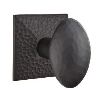 Passage Hammered Egg Door Knob with Hammered Rose and Concealed Screws in Flat Black