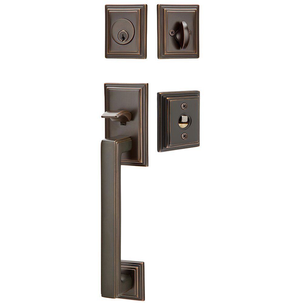 Single Cylinder Hamden Handleset with Ribbon and Reed Right Handed Lever in Oil Rubbed Bronze