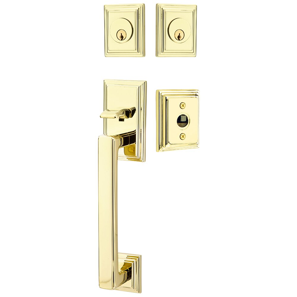 Double Cylinder Hamden Handleset with Argos Right Handed Lever in Unlacquered Brass
