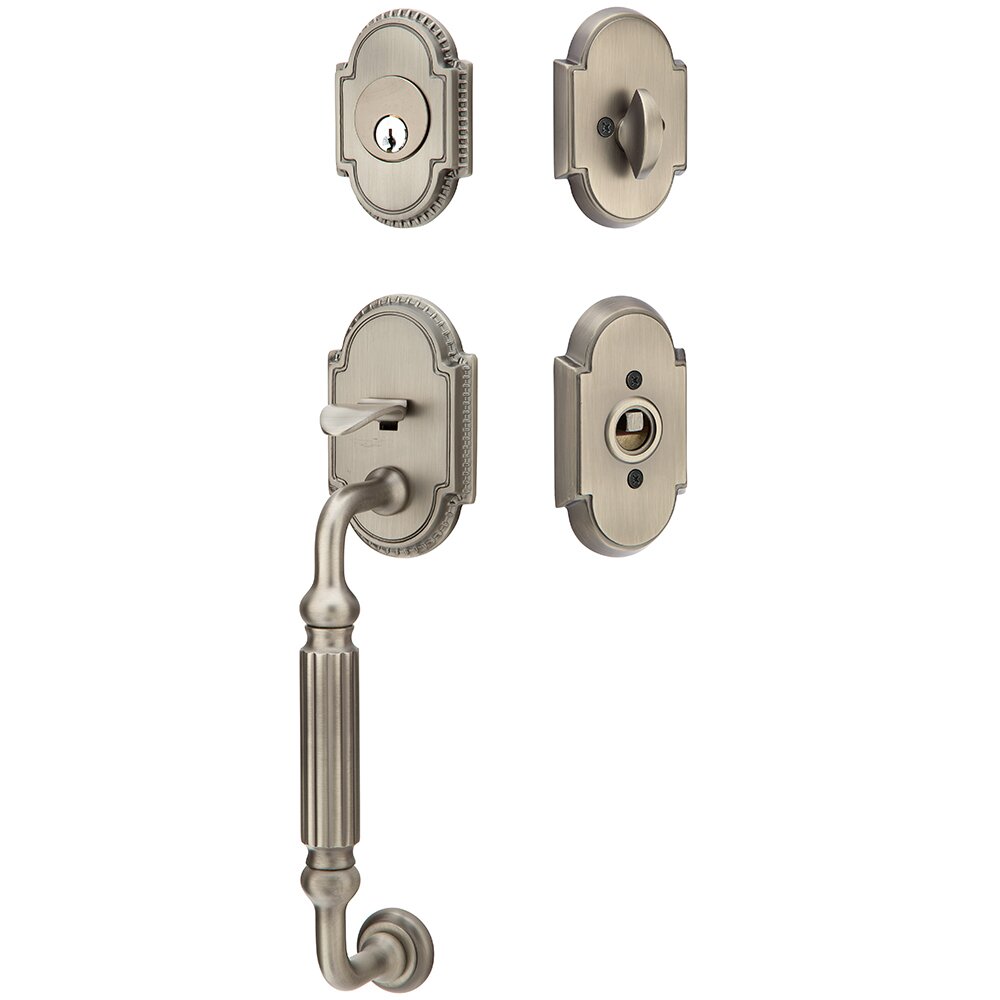 Single Cylinder Knoxville Handleset with Diamond Crystal Knob in Pewter