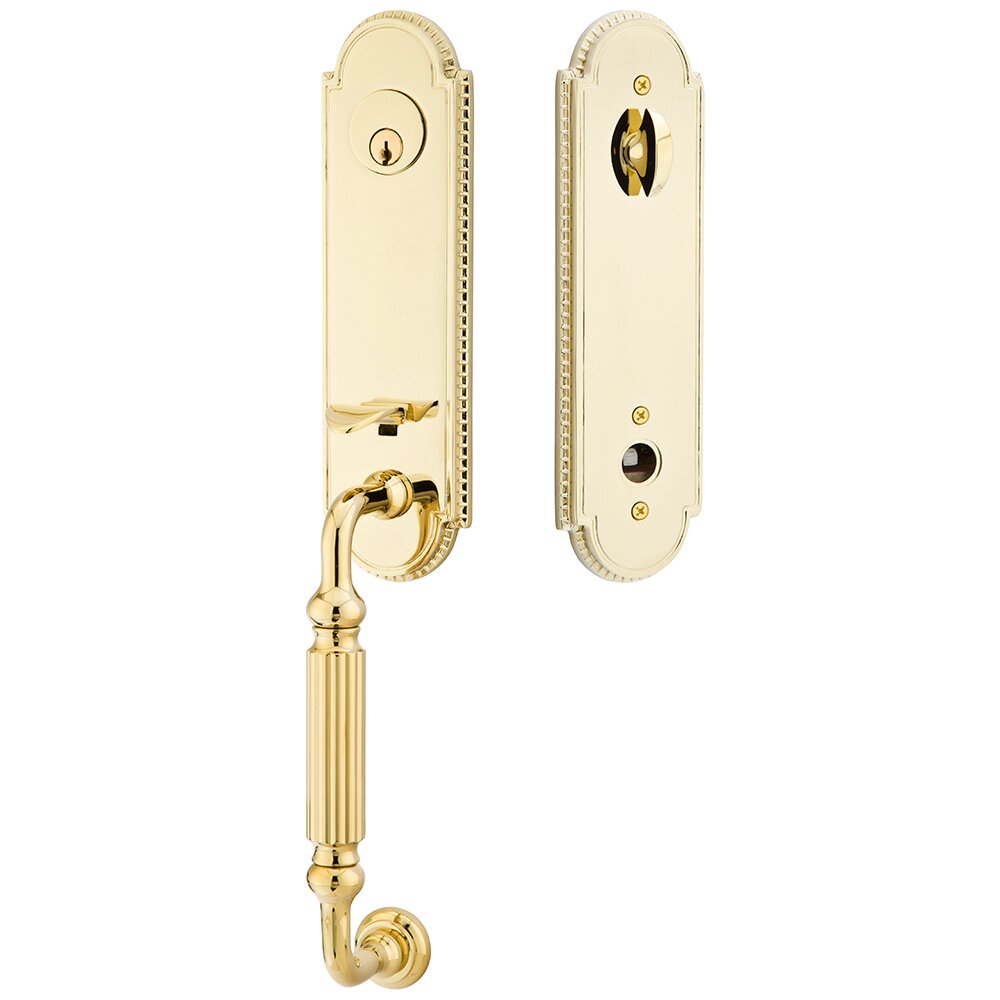 Single Cylinder Orleans Handleset with Rustic Right Handed Lever in Polished Brass