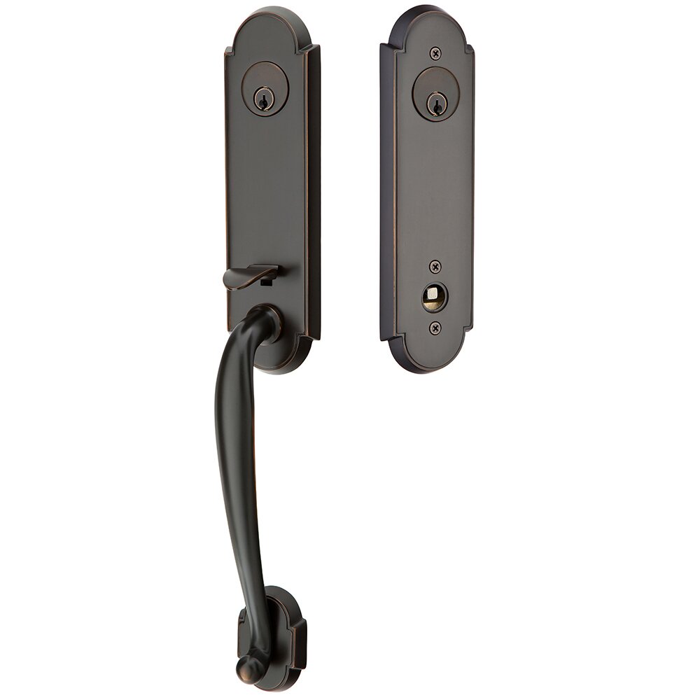 Double Cylinder Richmond Handleset with Modern Square Crystal Knob in Oil Rubbed Bronze