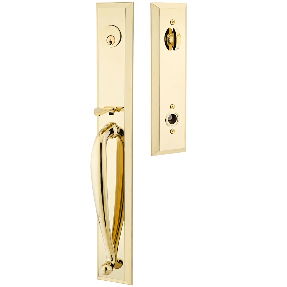 Single Cylinder Jefferson Handleset with Modern Square Crystal Knob in Unlacquered Brass