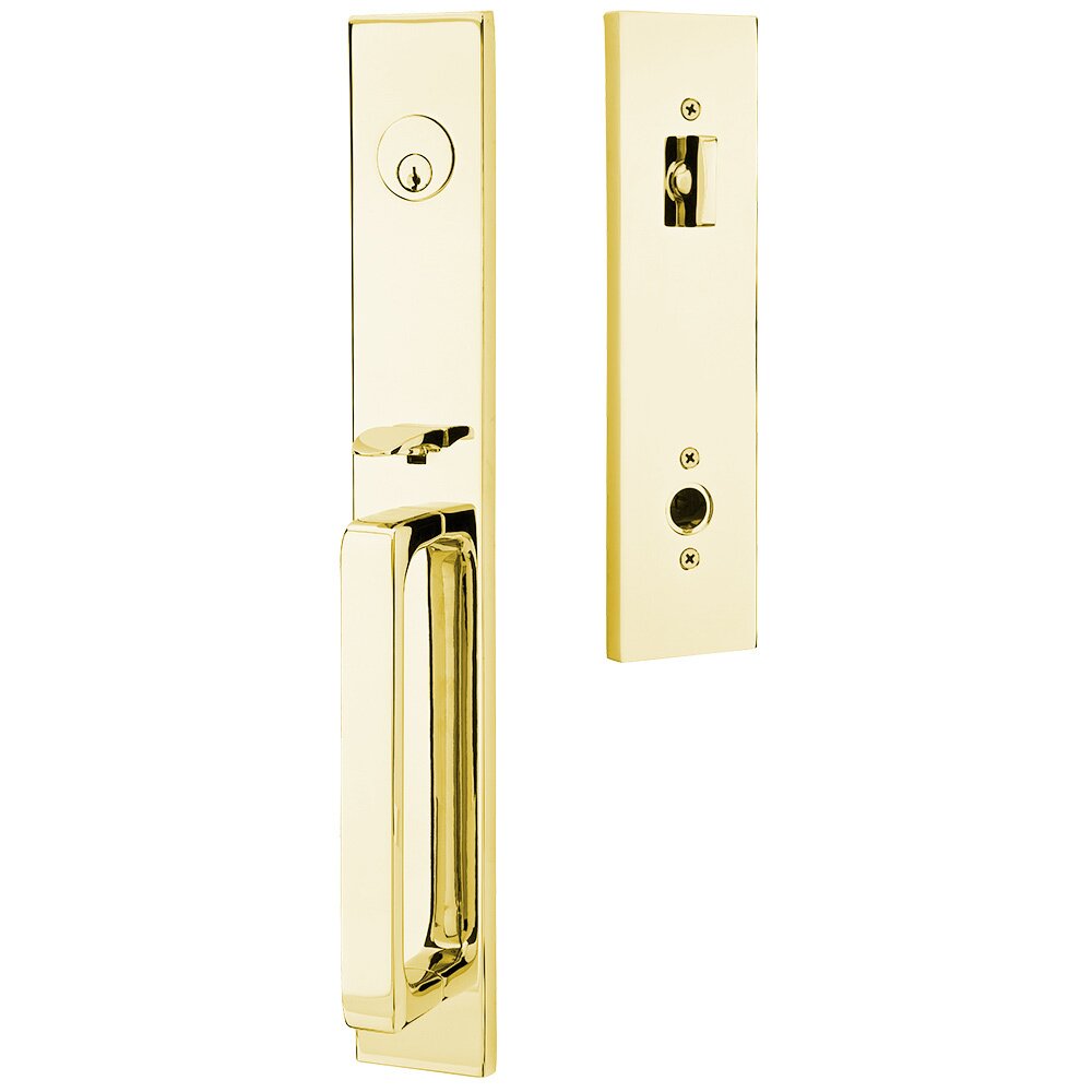 Single Cylinder Lausanne Handleset with Square Knob in Unlacquered Brass