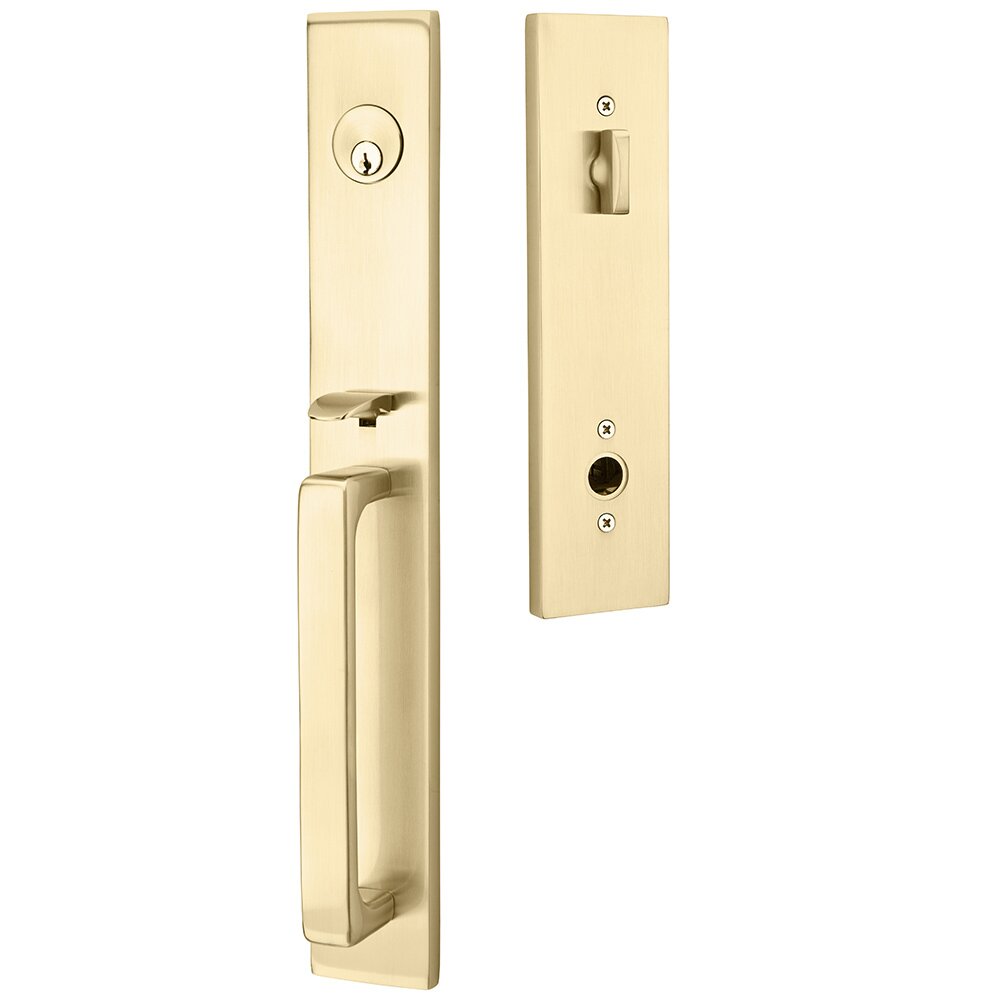 Single Cylinder Lausanne Handleset with Hermes Left Handed Lever in Satin Brass