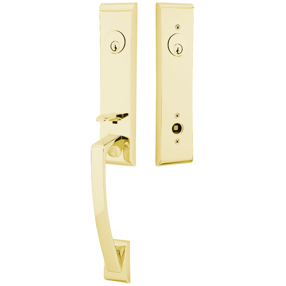 Double Cylinder Apollo Handleset with Modern Disc Crystal Knob in Unlacquered Brass