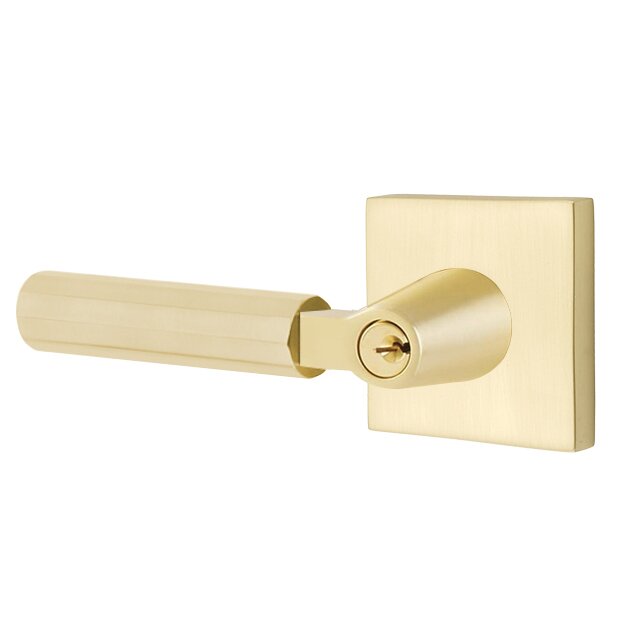 Key In L-Square Faceted Left Handed Lever with Square Rosette in Satin Brass