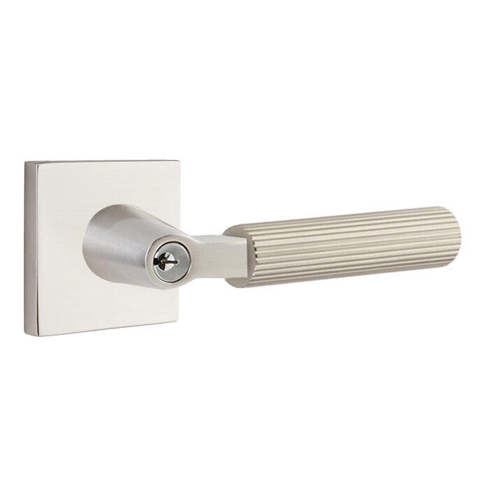 Key In L-Square Straight Knurled Right Handed Lever with Square Rosette in Satin Nickel