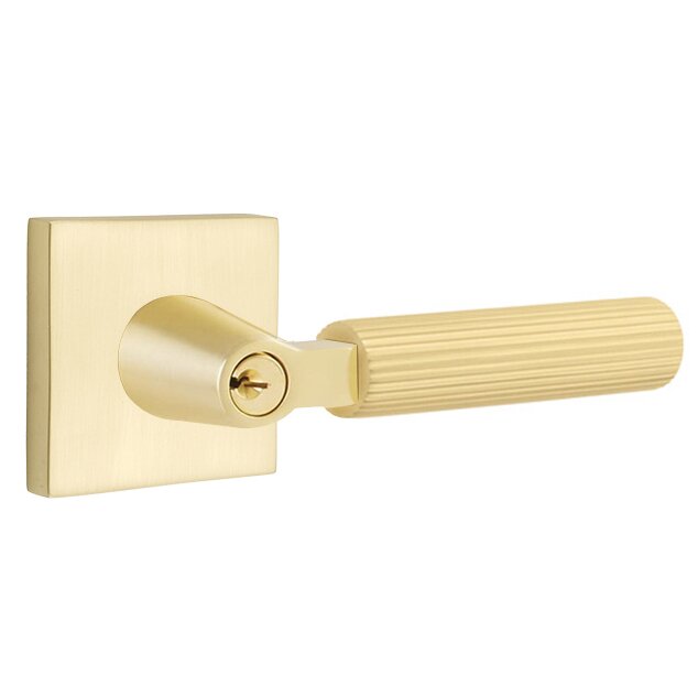 Key In L-Square Straight Knurled Right Handed Lever with Square Rosette in Satin Brass
