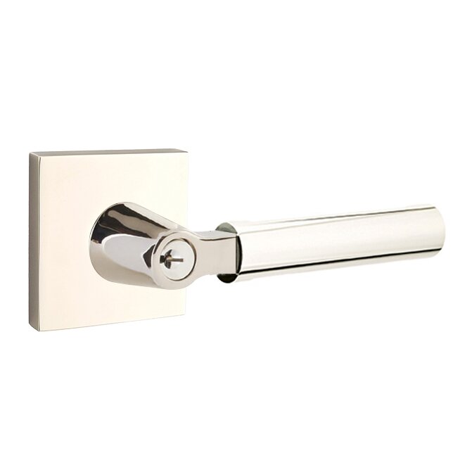 Key In L-Square Smooth Right Handed Lever with Square Rosette in Polished Nickel