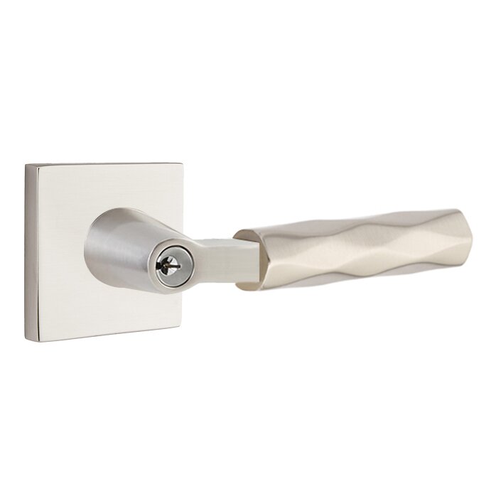 Key In L-Square Tribeca Right Handed Lever with Square Rosette in Satin Nickel