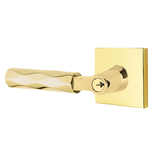 Key In L-Square Tribeca Left Handed Lever with Square Rosette in Unlacquered Brass