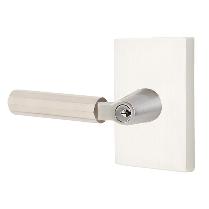 Key In L-Square Faceted Left Handed Lever with Modern Rectangular Rosette in Satin Nickel