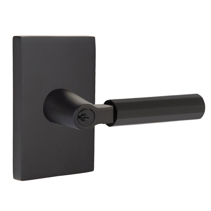 Key In L-Square Faceted Right Handed Lever with Modern Rectangular Rosette in Flat Black