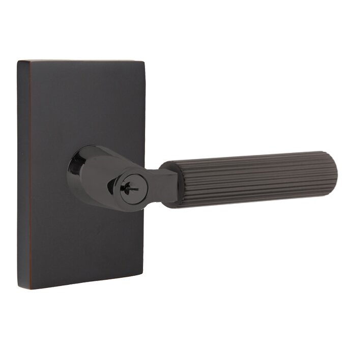 Key In L-Square Straight Knurled Right Handed Lever with Modern Rectangular Rosette in Oil Rubbed Bronze