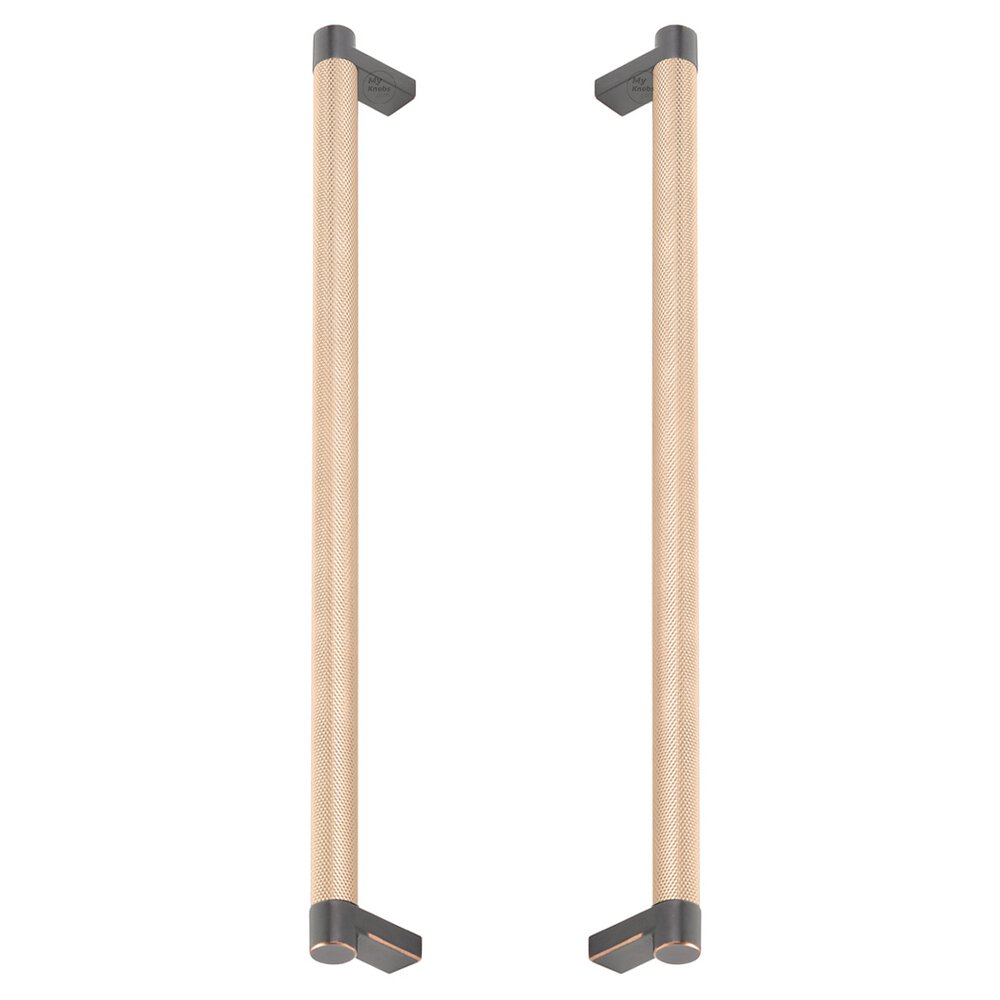 12" Centers Back To Back Pull Rectangular Stem in Oil Rubbed Bronze And Knurled Bar in Satin Copper